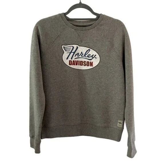 Harley-Davidson® Women's Distressed Print Grey Crewneck I XL - Picture 2 of 5